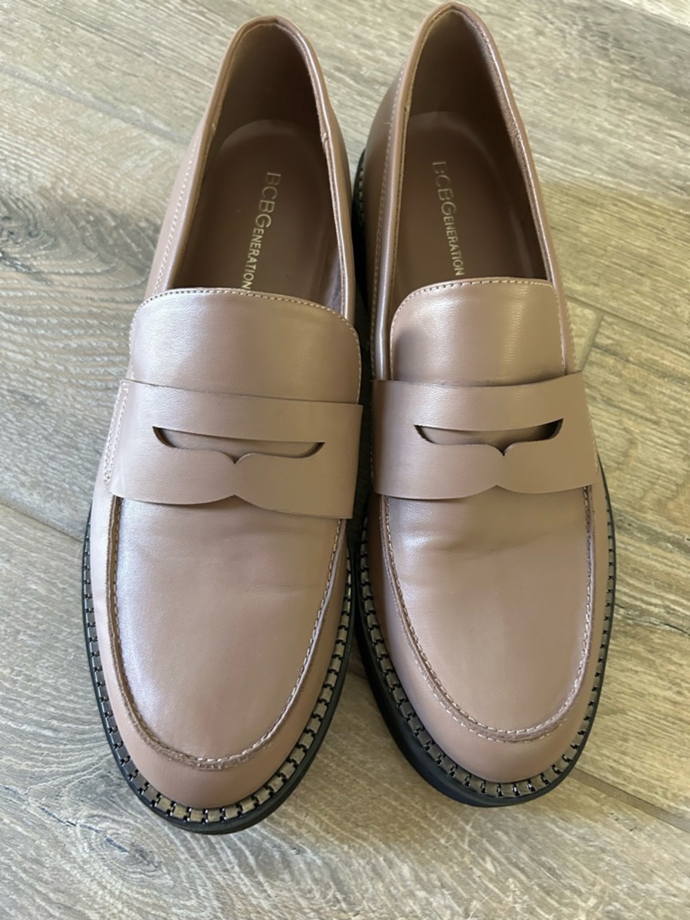 BCBGeneration Women's Leather Penny Loafers in Dusty Rose Taupe